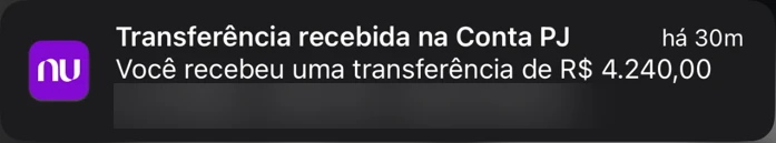 Transferência recebida de R$ 4.240,00