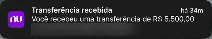 Transferência recebida de R$ 5.500,00
